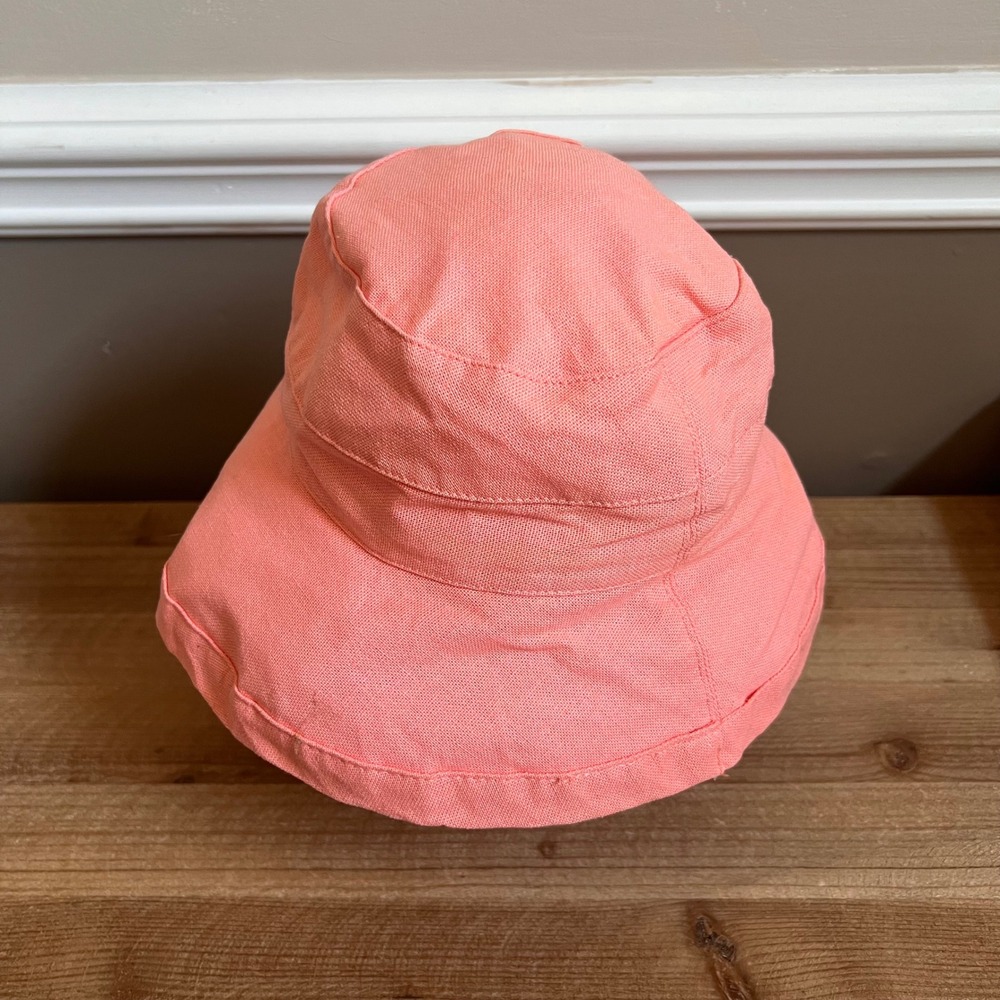 Scala Collezione Coral Pink Linen Blend Wide Brim Sun Bucket Hat Adjustable - Picture 4 of 7